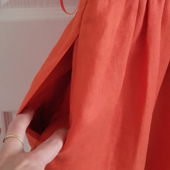 J. Crew Linen Cap Sleeve Dress in Orange/Red, Size 0 - Picture 11 of 16